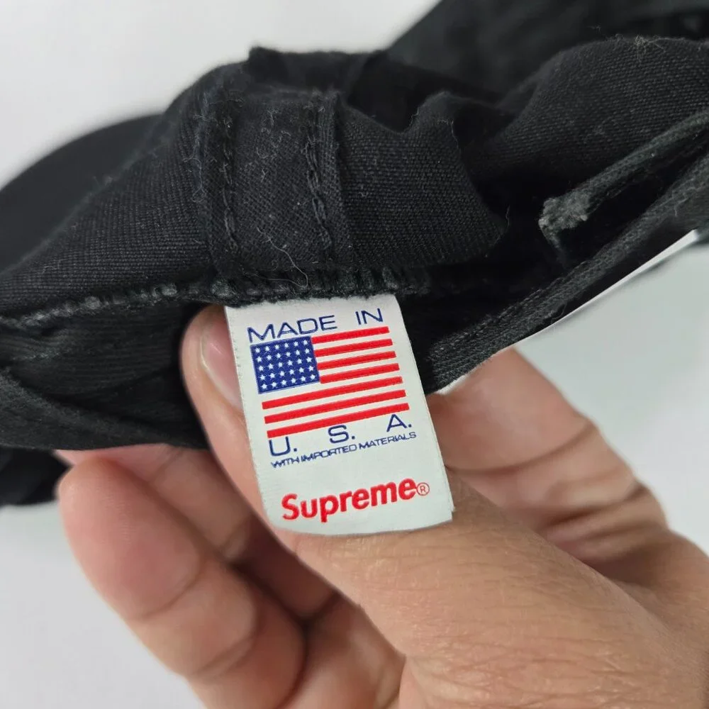 Supreme Men Hat OS‎ Black Strapback Logo Embroidered made in US 6 Panel Cap